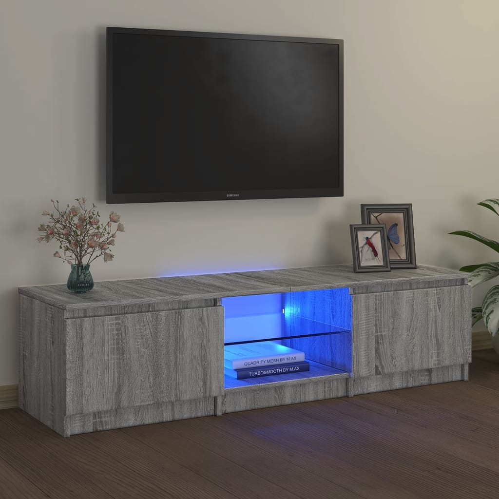 TV-Møbel Sonoma Grå TV-benk med LED-lys Eik 140x40x35,5 cm