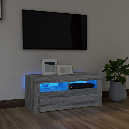 TV-Møbel Sonoma Grå Tv-benk med LED-lys 90x35x40 cm
