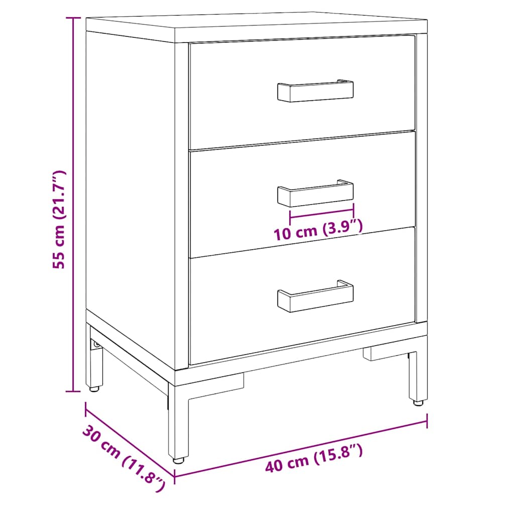 Nattbord Sengbord Svart 40x30x55 cm gjenvunnet heltre furu