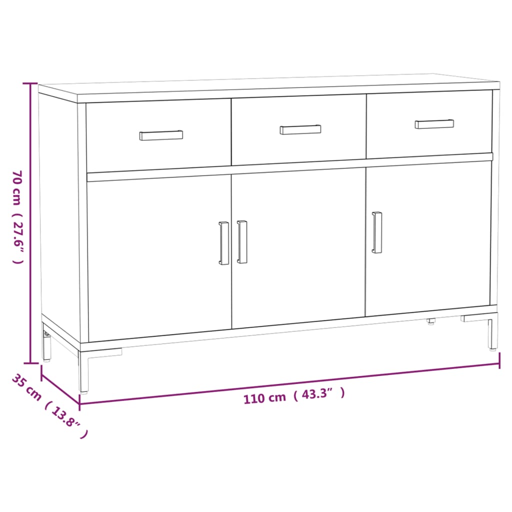 Skjenk Svart 110x35x70 cm heltre furu