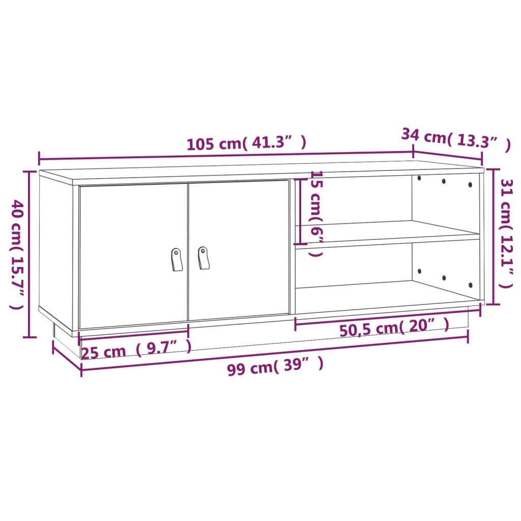 TV-Møbel Grå TV-benk 105x34x40 cm heltre furu