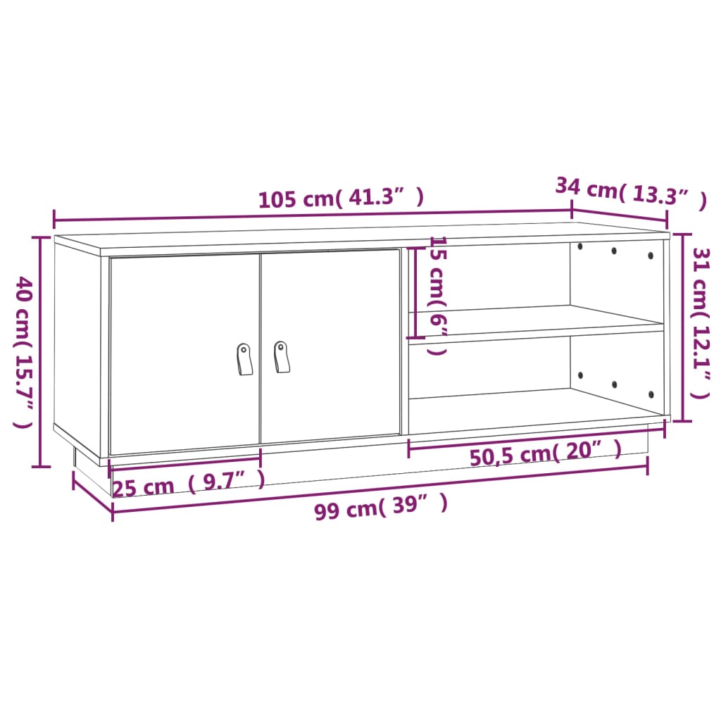 TV-Møbel Svart TV-benk 105x34x40 cm heltre furu