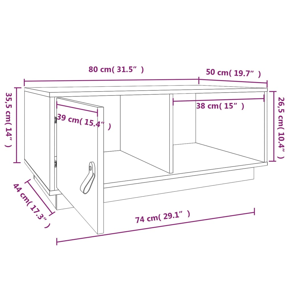 Salongbord Sofabord Grå 80x50x35,5 cm heltre furu