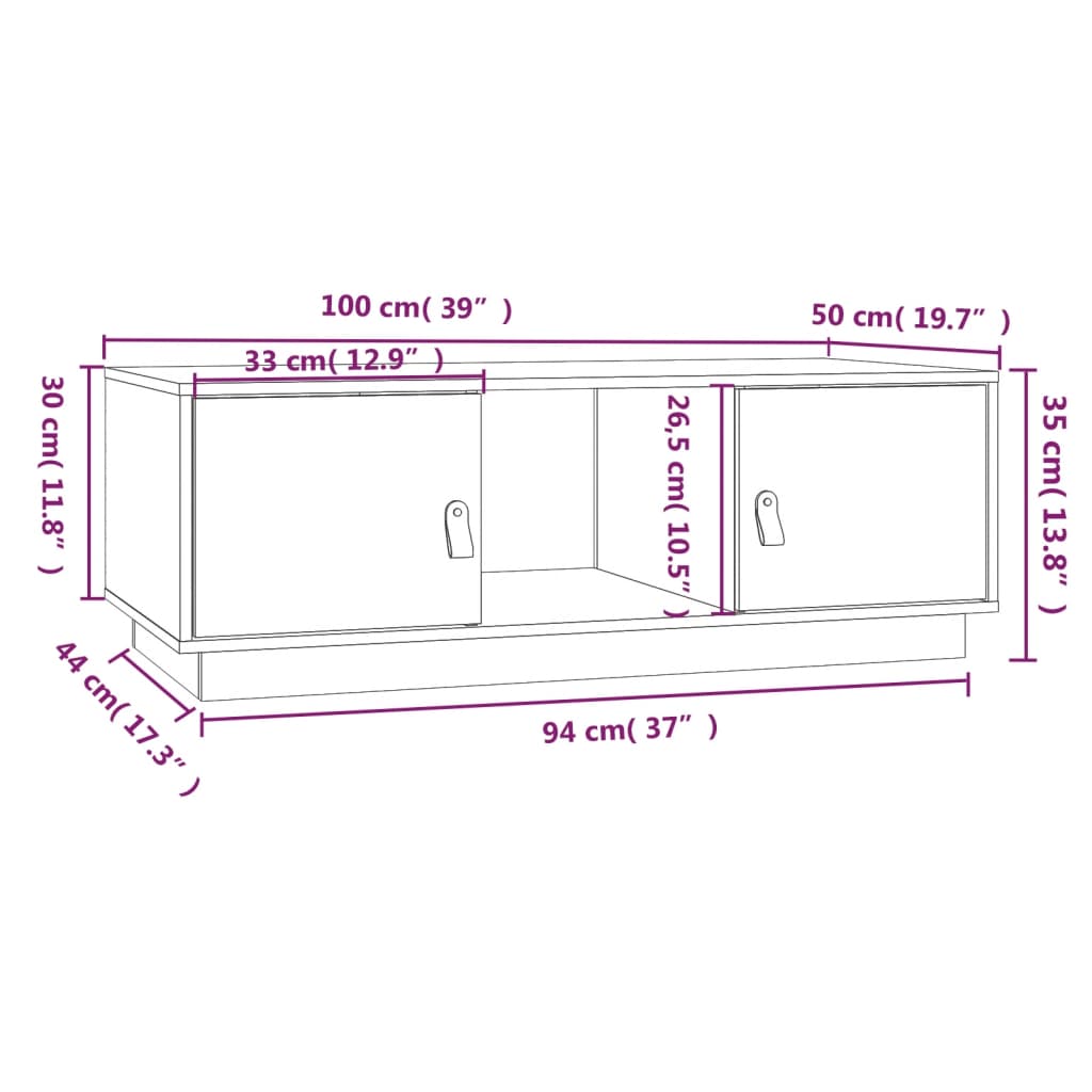 Salongbord Sofabord Tre heltre furu 100x50x35 cm