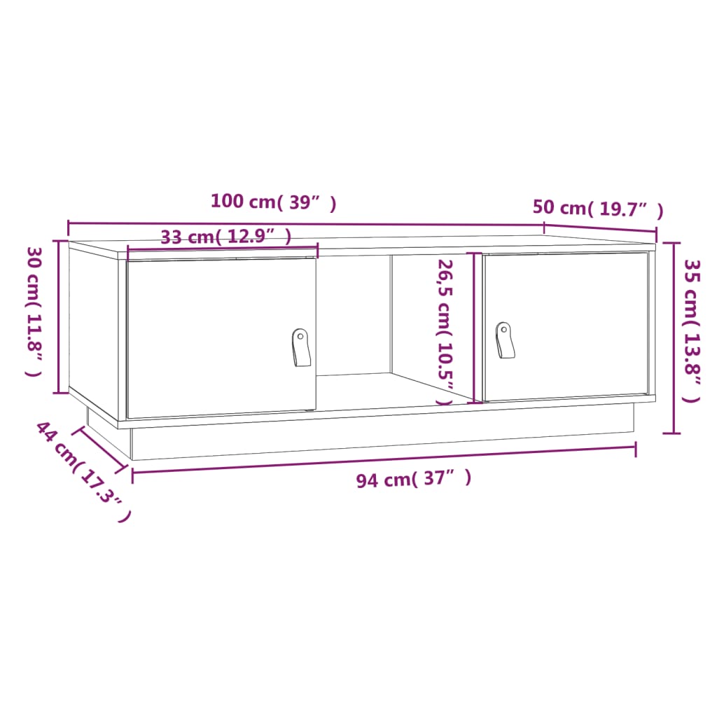 Salongbord Sofabord Grå 100x50x35 cm heltre furu