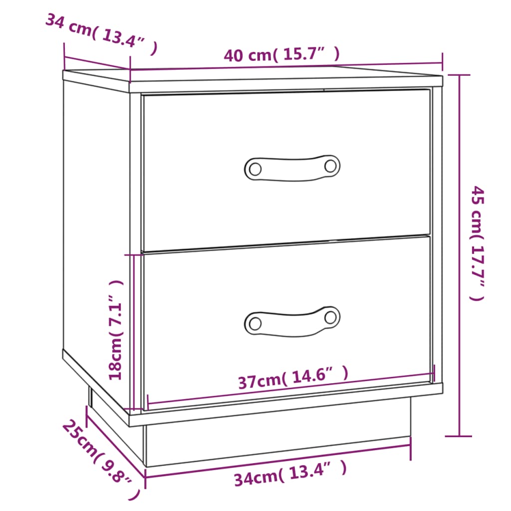 Nattbord Sengbord Honningbrun 40x34x45 cm heltre furu