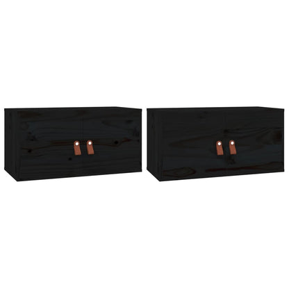Veggskap Svart 2 stk 60x30x30 cm heltre furu