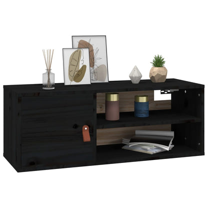 Veggskap Svart 2 stk 80x30x30 cm heltre furu