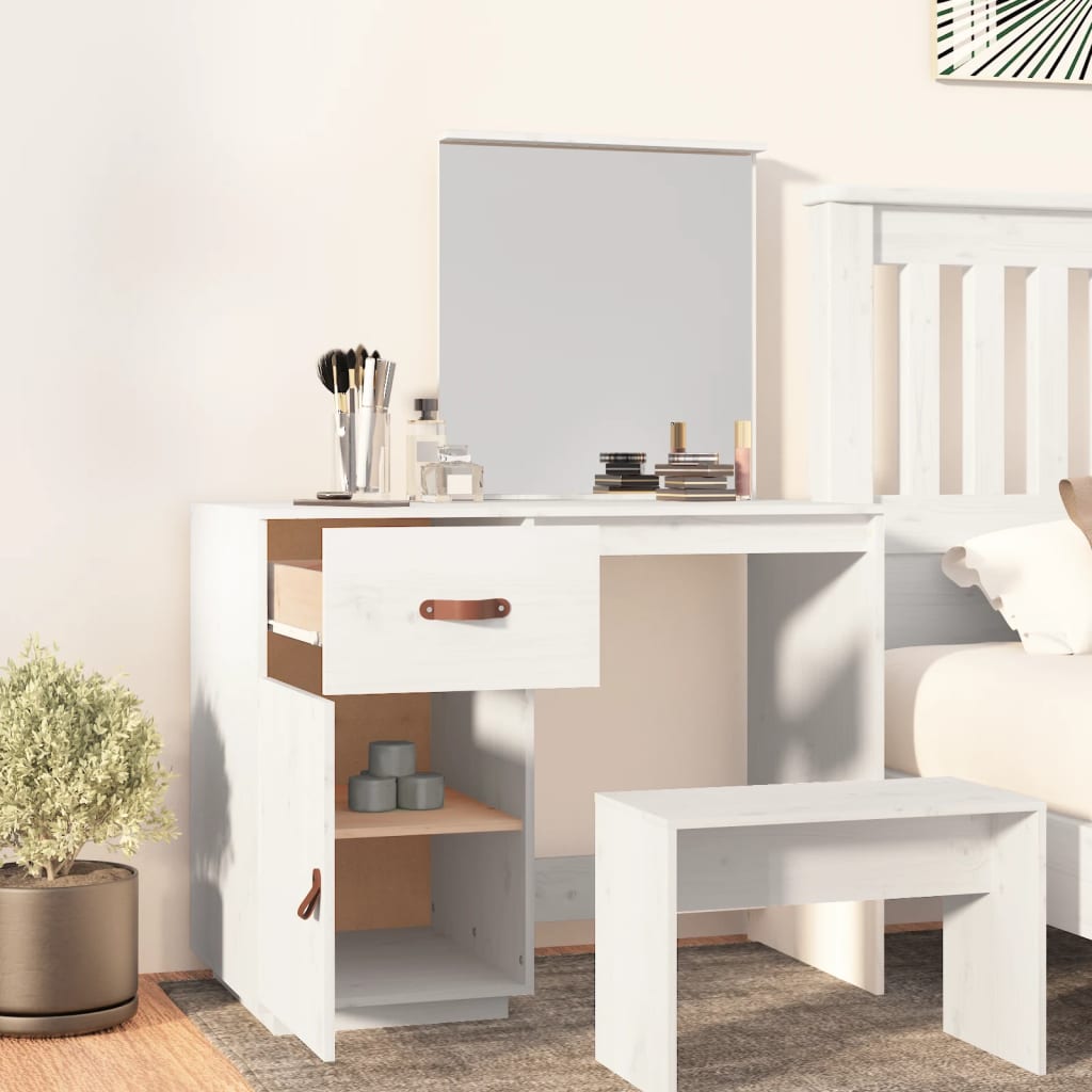 Sminkebord Hvit 95x50x134 cm heltre furu