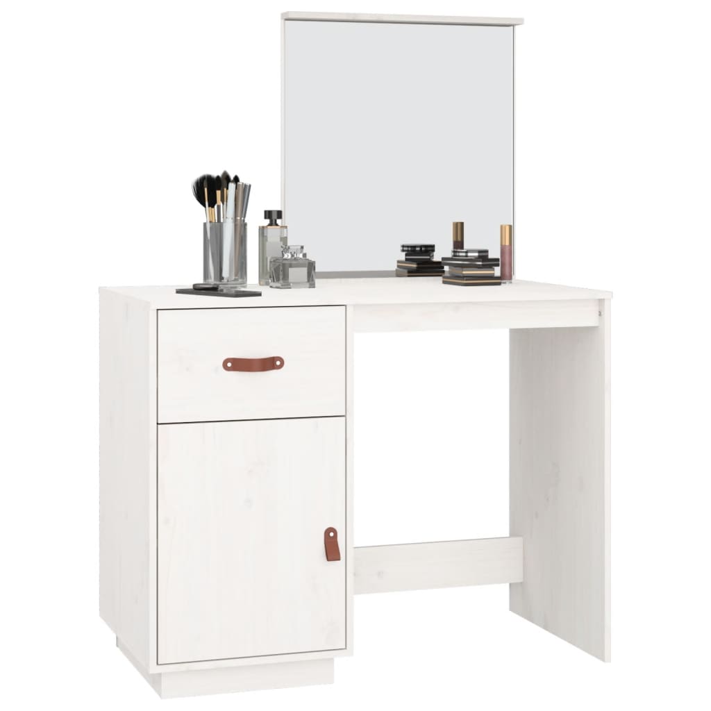 Sminkebord Hvit 95x50x134 cm heltre furu