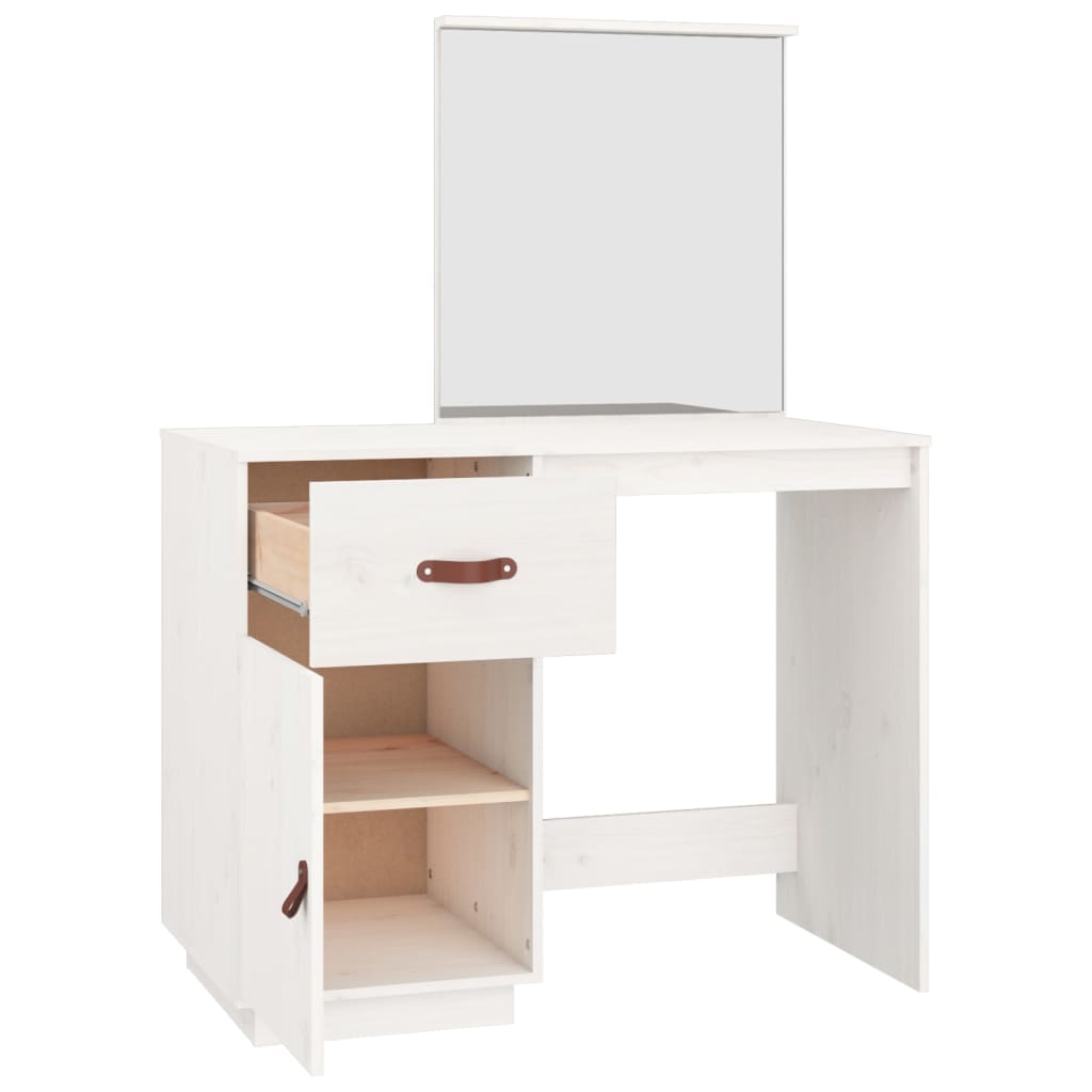 Sminkebord Hvit 95x50x134 cm heltre furu
