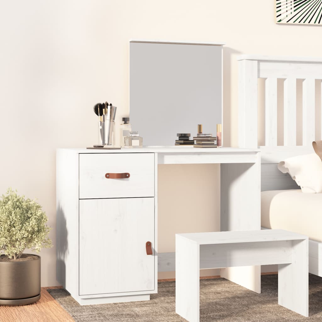 Sminkebord Hvit 95x50x134 cm heltre furu