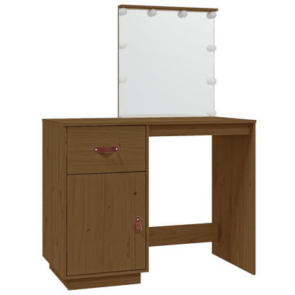 Sminkebord Tre LED honningbrun 95x50x133,5 cm heltre furu