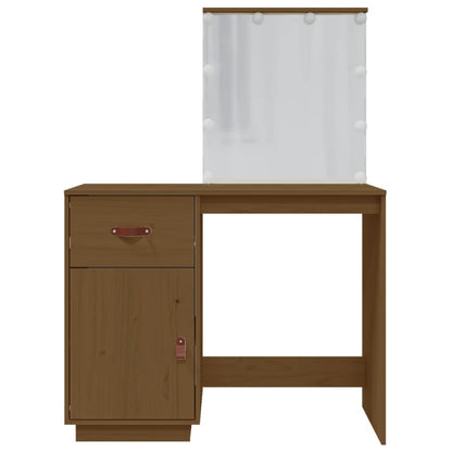Sminkebord Tre LED honningbrun 95x50x133,5 cm heltre furu