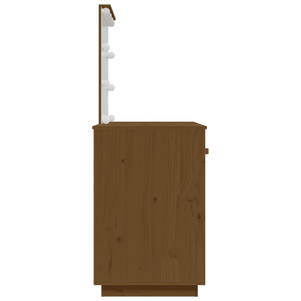 Sminkebord Tre LED honningbrun 95x50x133,5 cm heltre furu
