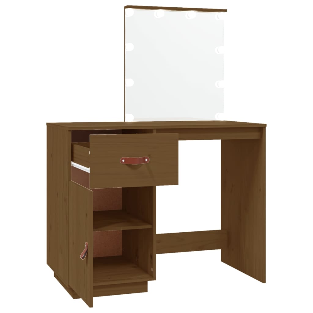 Sminkebord Tre LED honningbrun 95x50x133,5 cm heltre furu