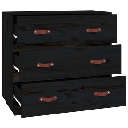 Kommode Svart 80x40x75 cm heltre furu
