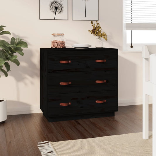 Kommode Svart 80x40x75 cm heltre furu