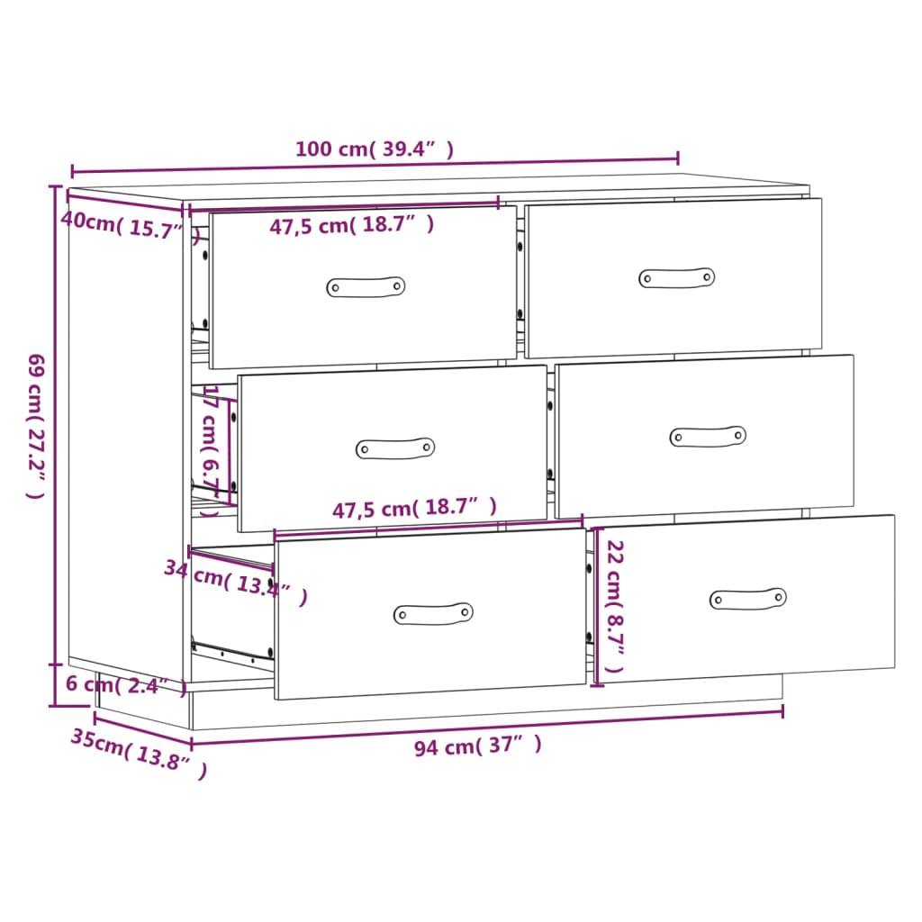 Kommode Svart 100x40x75 cm heltre furu