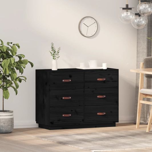 Kommode Svart 100x40x75 cm heltre furu