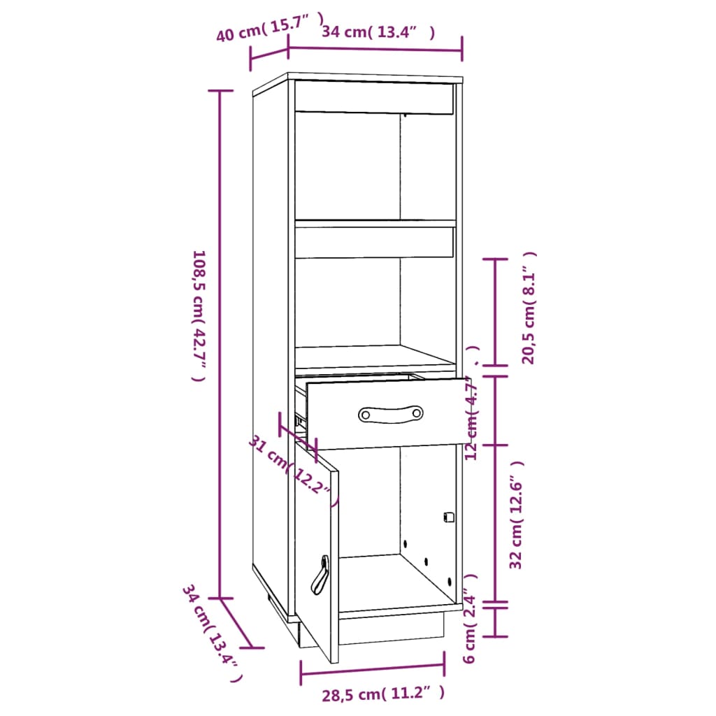 Skap honningbrun 34x40x108,5 cm heltre furu
