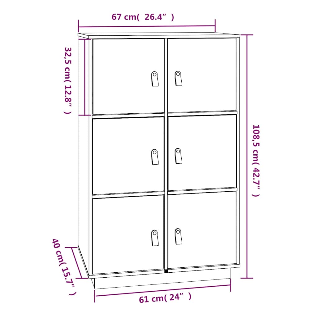 Skap honningbrun 67x40x108,5 cm heltre furu