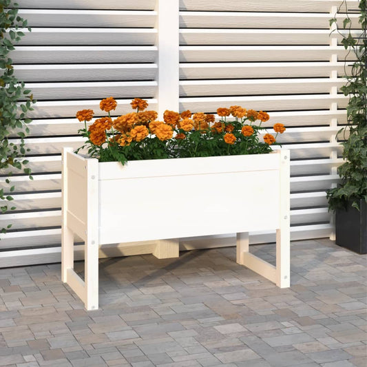 Utendørs Blomsterkasse Plantekasse Tre Hvit 78x40x52 cm heltre furu