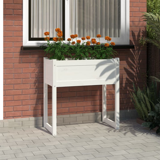 Utendørs Blomsterkasse Plantekasse Tre Hvit 78x40x81 cm heltre furu