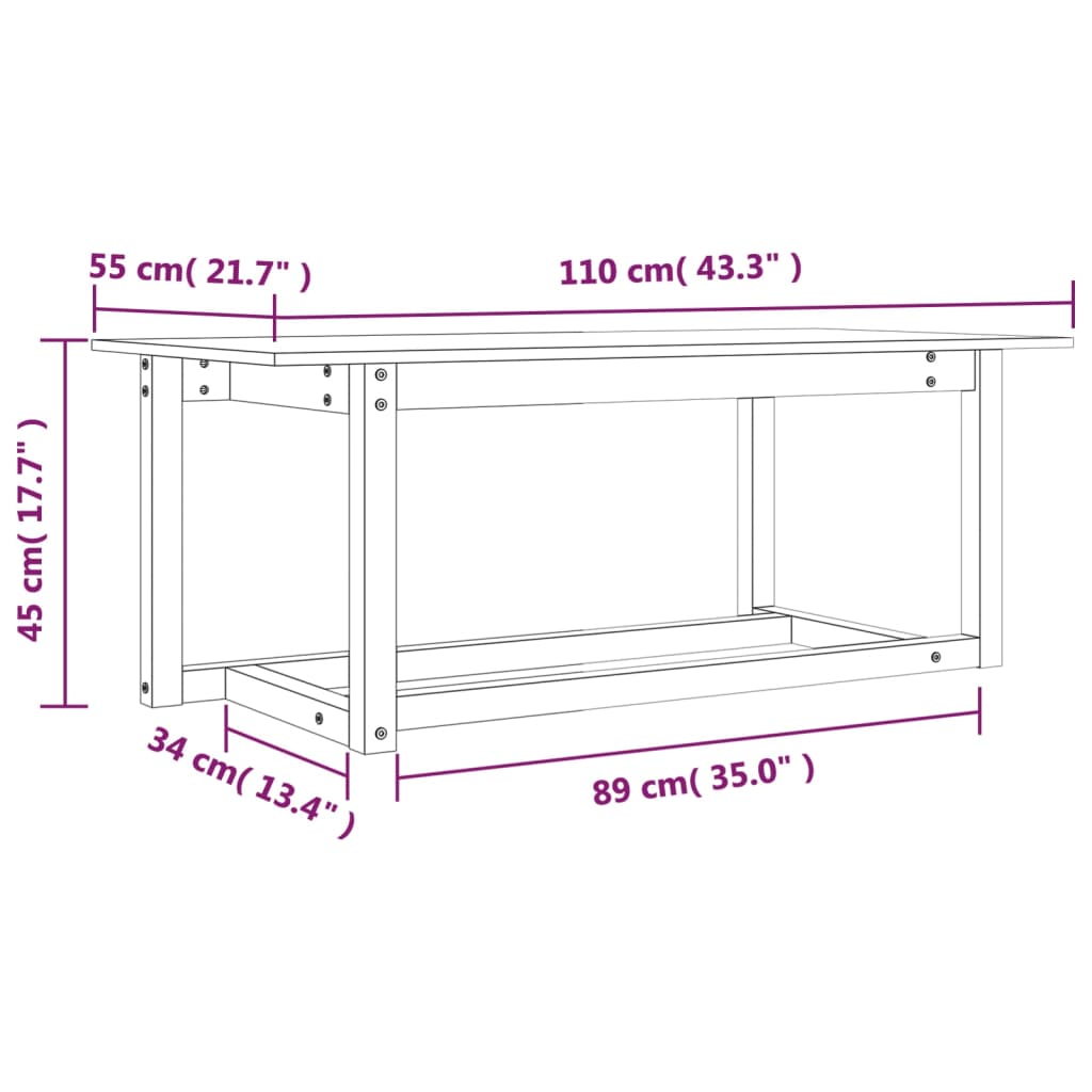 Salongbord Sofabord Grå 110x55x45 cm heltre furu