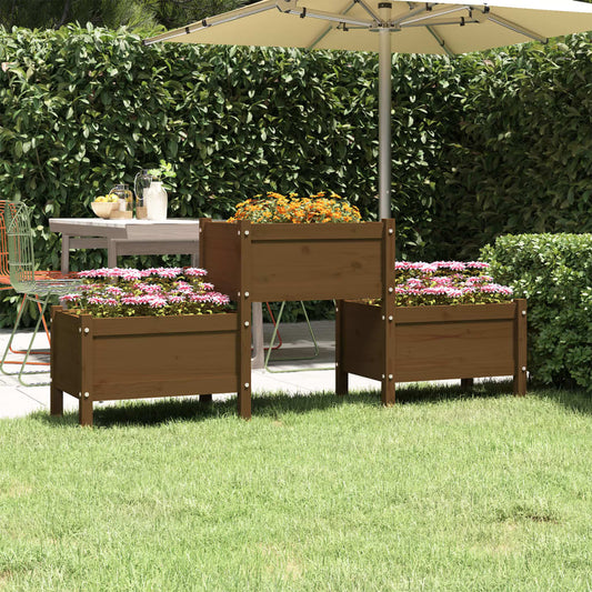 Utendørs Blomsterkasse Plantekasse Tre Honningbrun 178,5x44x75 cm heltre furu