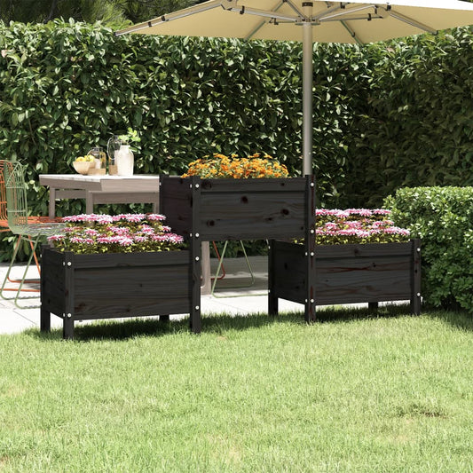 Utendørs Blomsterkasse Plantekasse Tre Svart 178,5x44x75 cm heltre furu