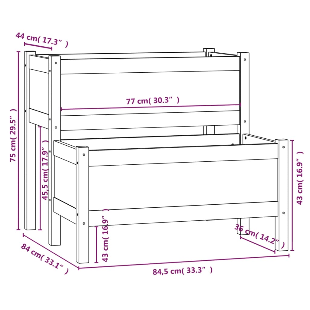 Utendørs Blomsterkasse Plantekasse Tre Hvit 84,5x84x75 cm heltre furu