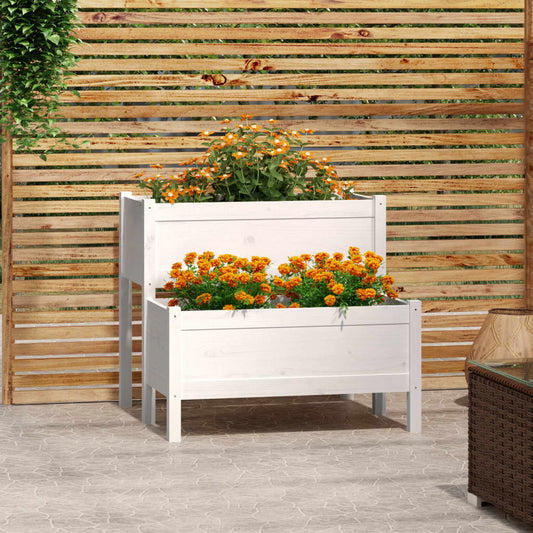 Utendørs Blomsterkasse Plantekasse Tre Hvit 84,5x84x75 cm heltre furu