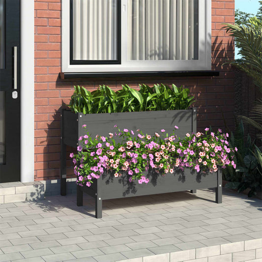 Utendørs Blomsterkasse Plantekasse Tre Grå 110x84x75 cm heltre furu