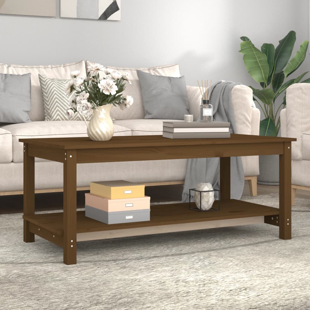 Salongbord Sofabord Tre heltre furu Honningbrun 110x55x45 cm