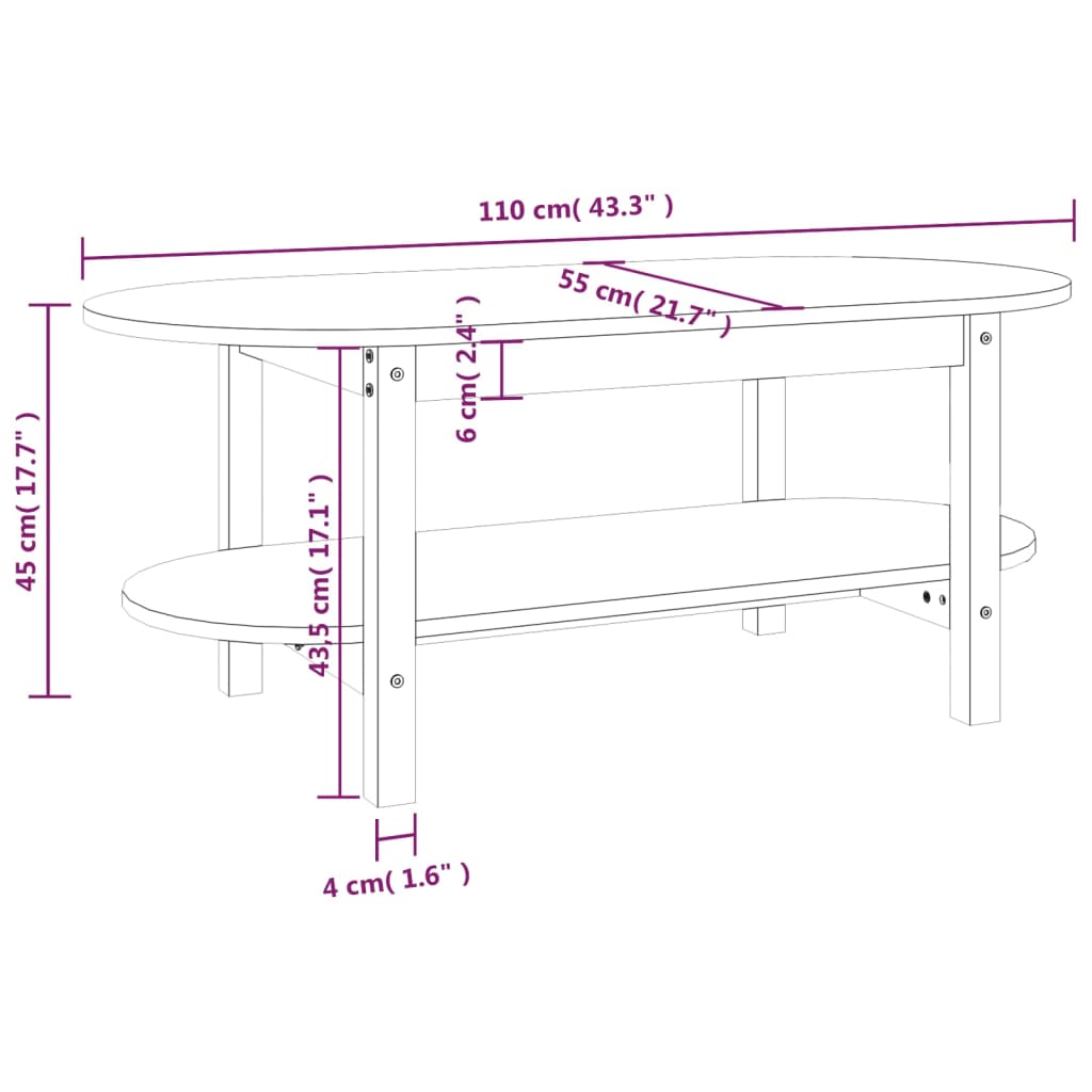 Salongbord Sofabord Grå 110x55x45 cm heltre furu