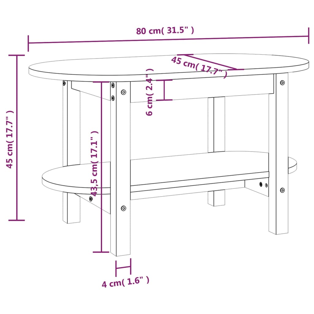 Salongbord Sofabord Grå 80x45x45 cm heltre furu