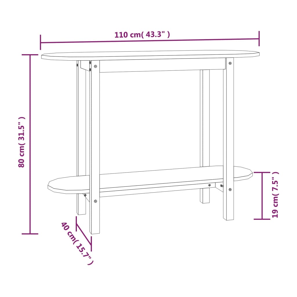 Avlastningsbord Konsollbord Hvit 110x40x80 cm heltre furu