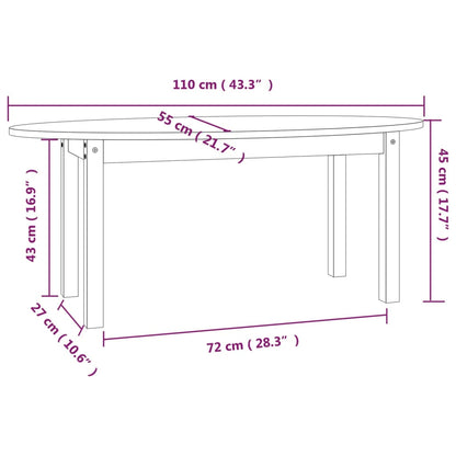 Salongbord Sofabord Hvit 110x55x45 cm heltre furu