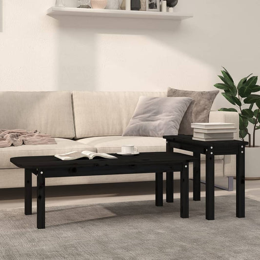 Salongbord Sofabord Svart 2 stk heltre furu