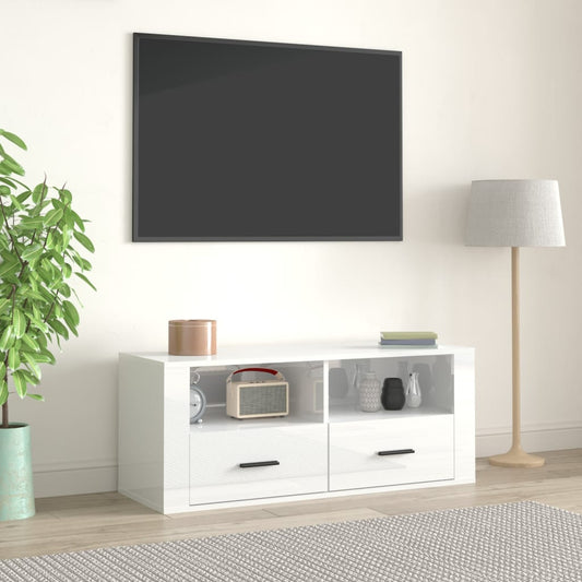TV-Møbel Høyglans Hvit Tv-benk 100x35x40 cm