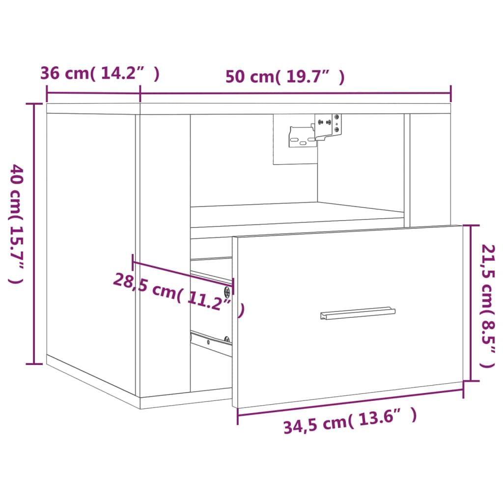 Nattbord Sengbord Sonoma Eik 50x36x40 cm