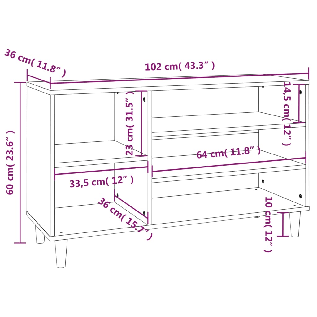 Skoskap Skohylle Skobenk Røkt Eik 102x36x60 cm