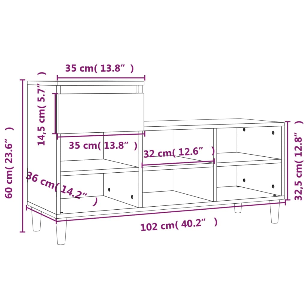 Skoskap Skohylle Skobenk Røkt Eik 102x36x60 cm
