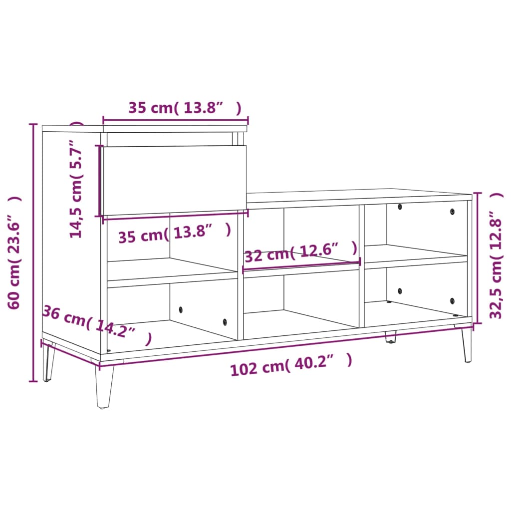 Skoskap Skohylle Skobenk Røkt Eik 102x36x60 cm