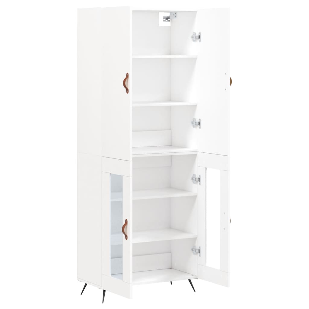 Highboard hvit 69,5x34x180 cm konstruert tre