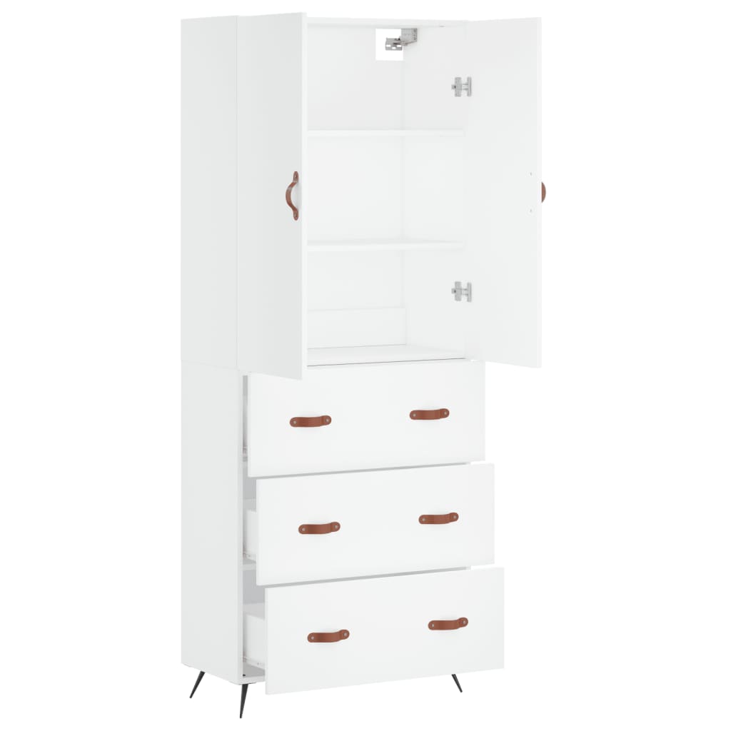 Highboard hvit 69,5x34x180 cm konstruert tre
