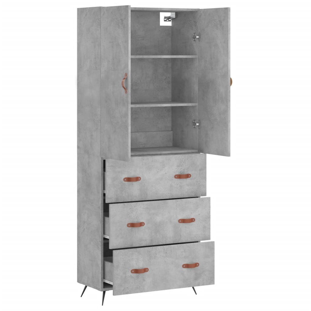 Highboard betonggrå 69,5x34x180 cm konstruert tre