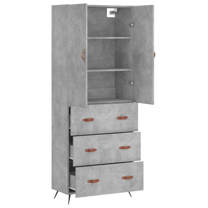 Highboard betonggrå 69,5x34x180 cm konstruert tre