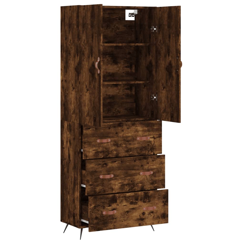 Highboard røkt eik 69,5x34x180 cm konstruert tre